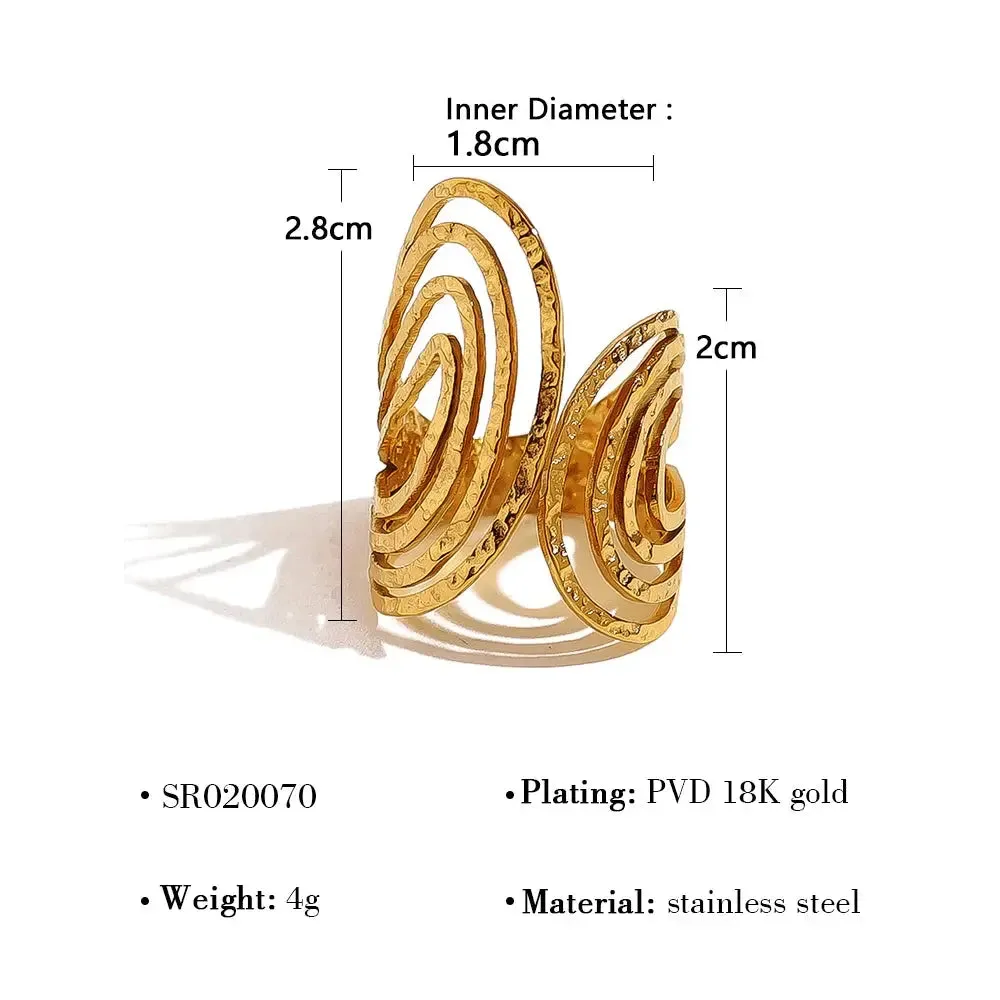 WILD & FREE 18K Gold Plated Stainless Steel Rings for Women Irregular Hammered Metal Texture Statement Jewelry