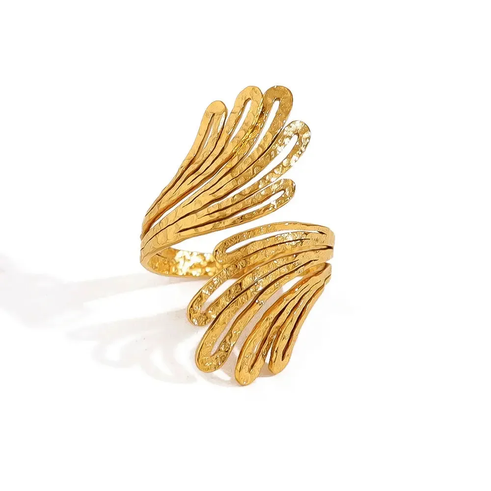 WILD & FREE 18K Gold Plated Stainless Steel Rings for Women Irregular Hammered Metal Texture Statement Jewelry