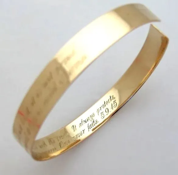 Women Flat Gold Filled Wide Cuff Bracelet - Personalized Bangle for her