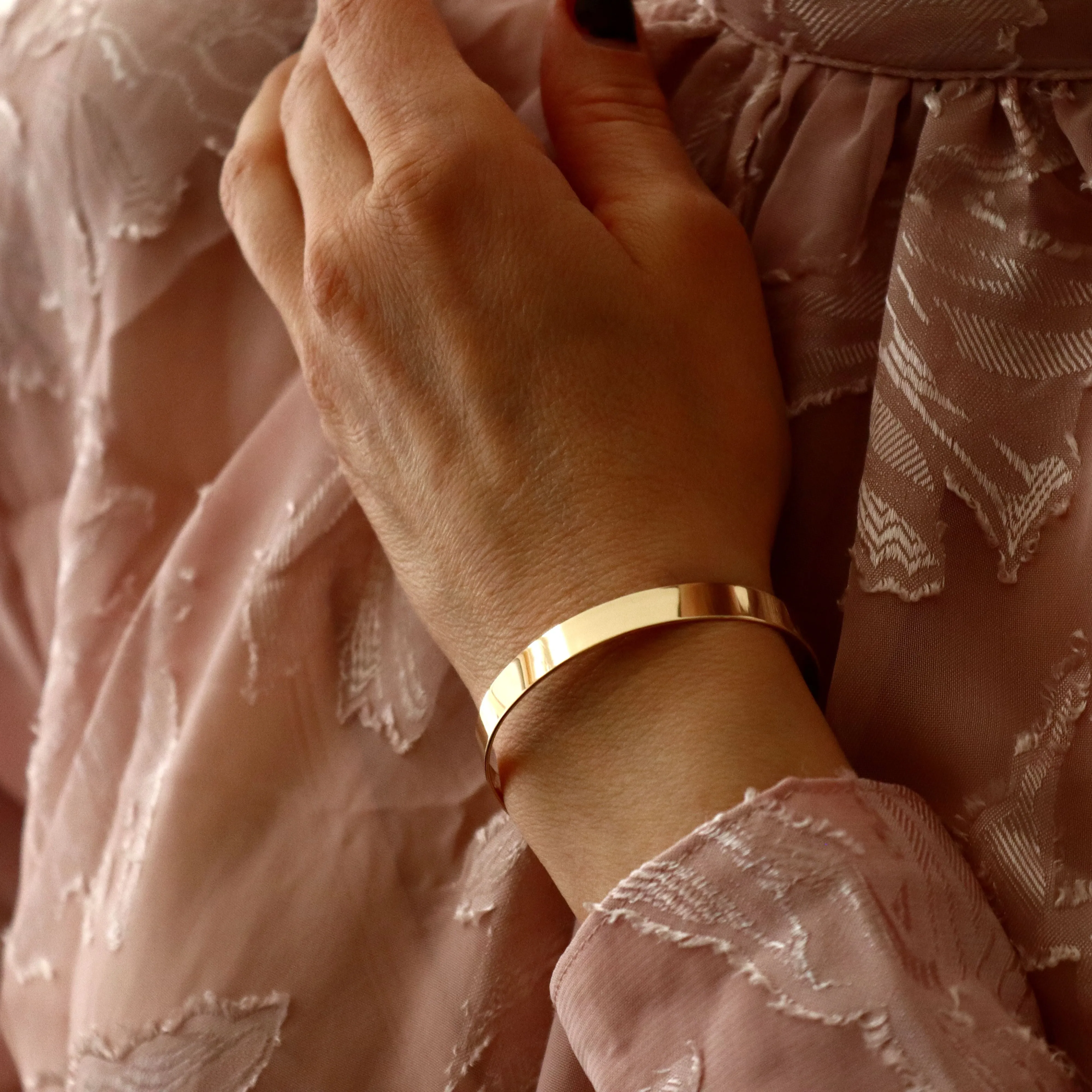 Women Flat Gold Filled Wide Cuff Bracelet - Personalized Bangle for her