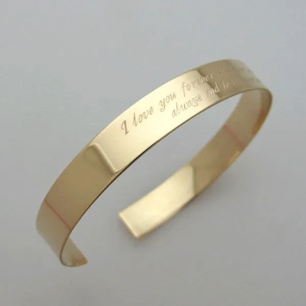 Women Flat Gold Filled Wide Cuff Bracelet - Personalized Bangle for her