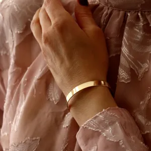 Women Flat Gold Filled Wide Cuff Bracelet - Personalized Bangle for her