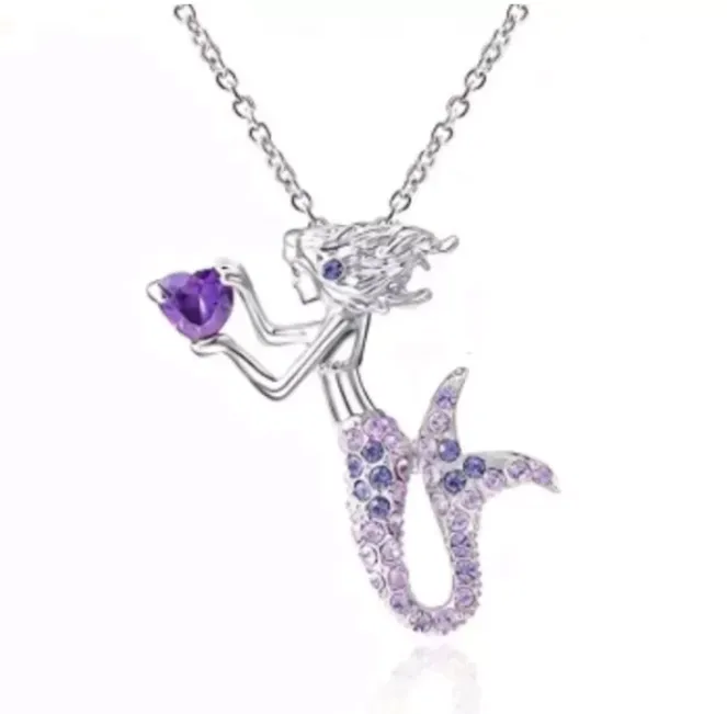 Womens Fashion Jewelry Crystal Mermaid Heart Pendant and Necklace 61-1 Brand New