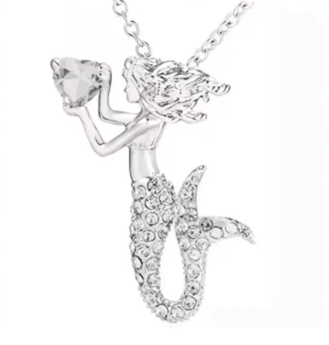 Womens Fashion Jewelry Crystal Mermaid Heart Pendant and Necklace 61-1 Brand New