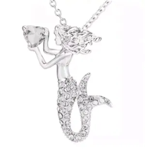 Womens Fashion Jewelry Crystal Mermaid Heart Pendant and Necklace 61-1 Brand New