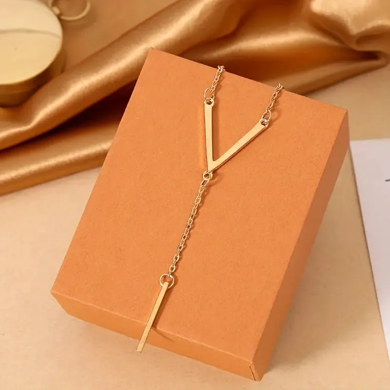 Women's Simple Long V-Shaped Pendant Necklace, 18K Plated Y-Shaped Necklace