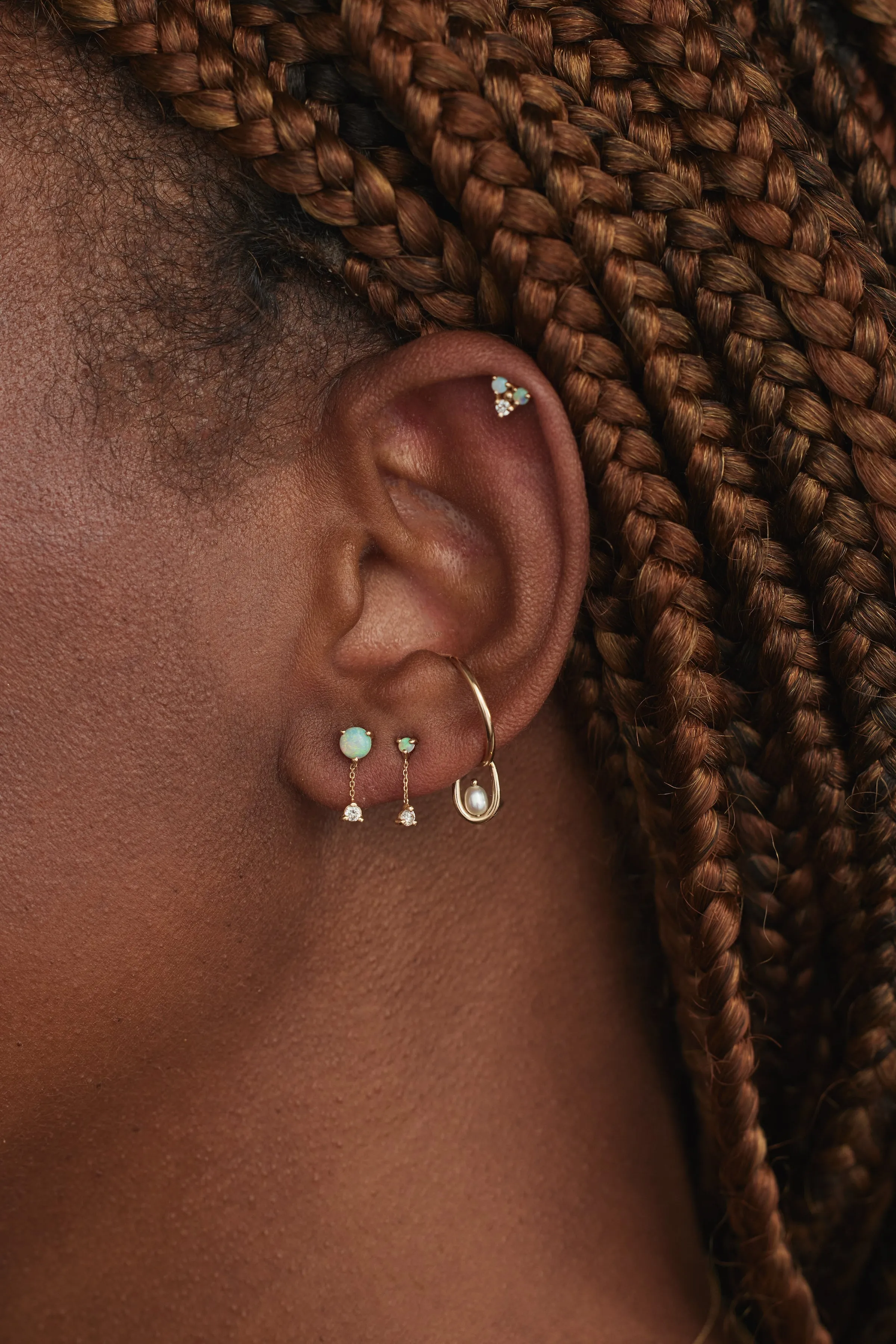 wwake / large two-step chain earrings - opal   diamond