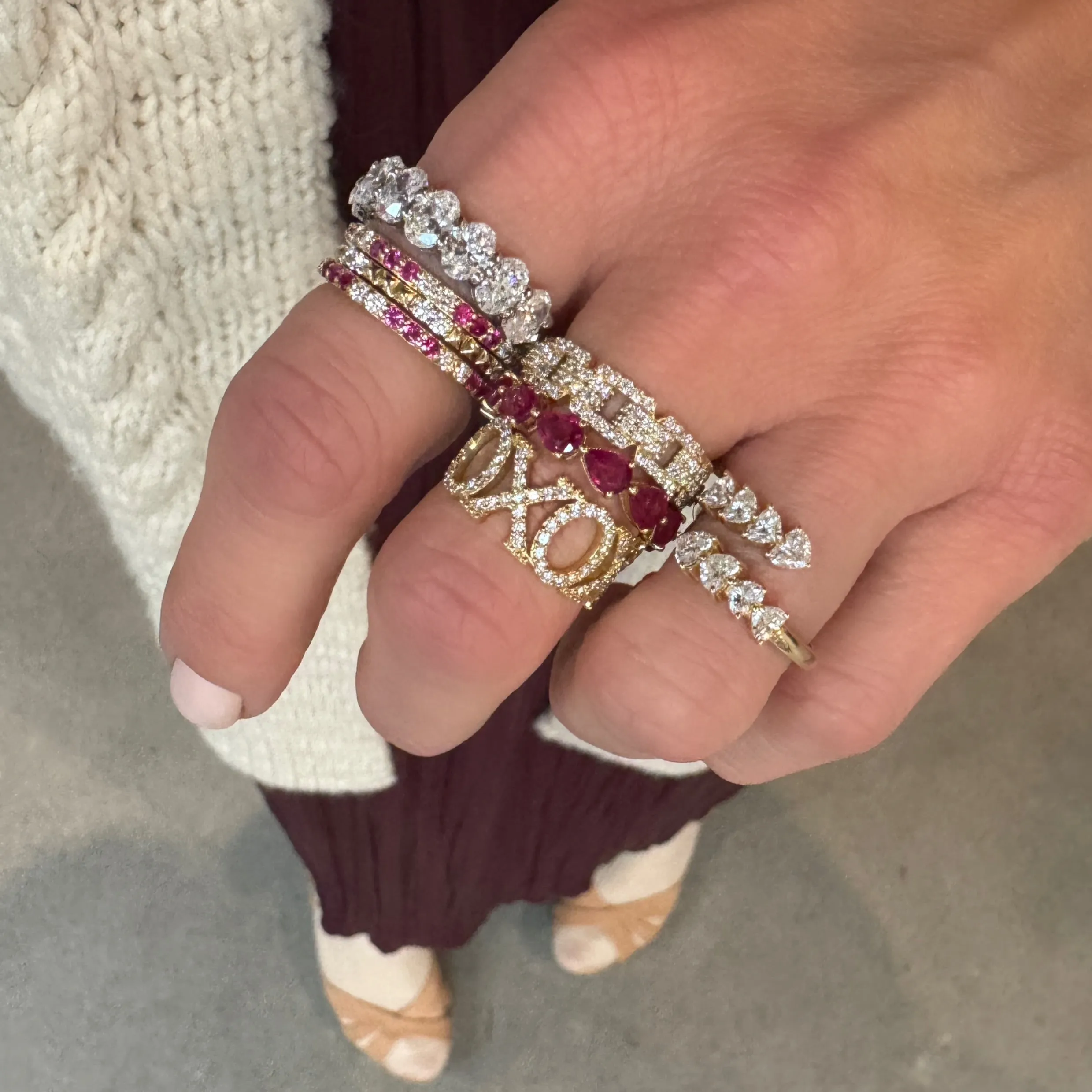 XOXO Diamond Pave Stacking Ring