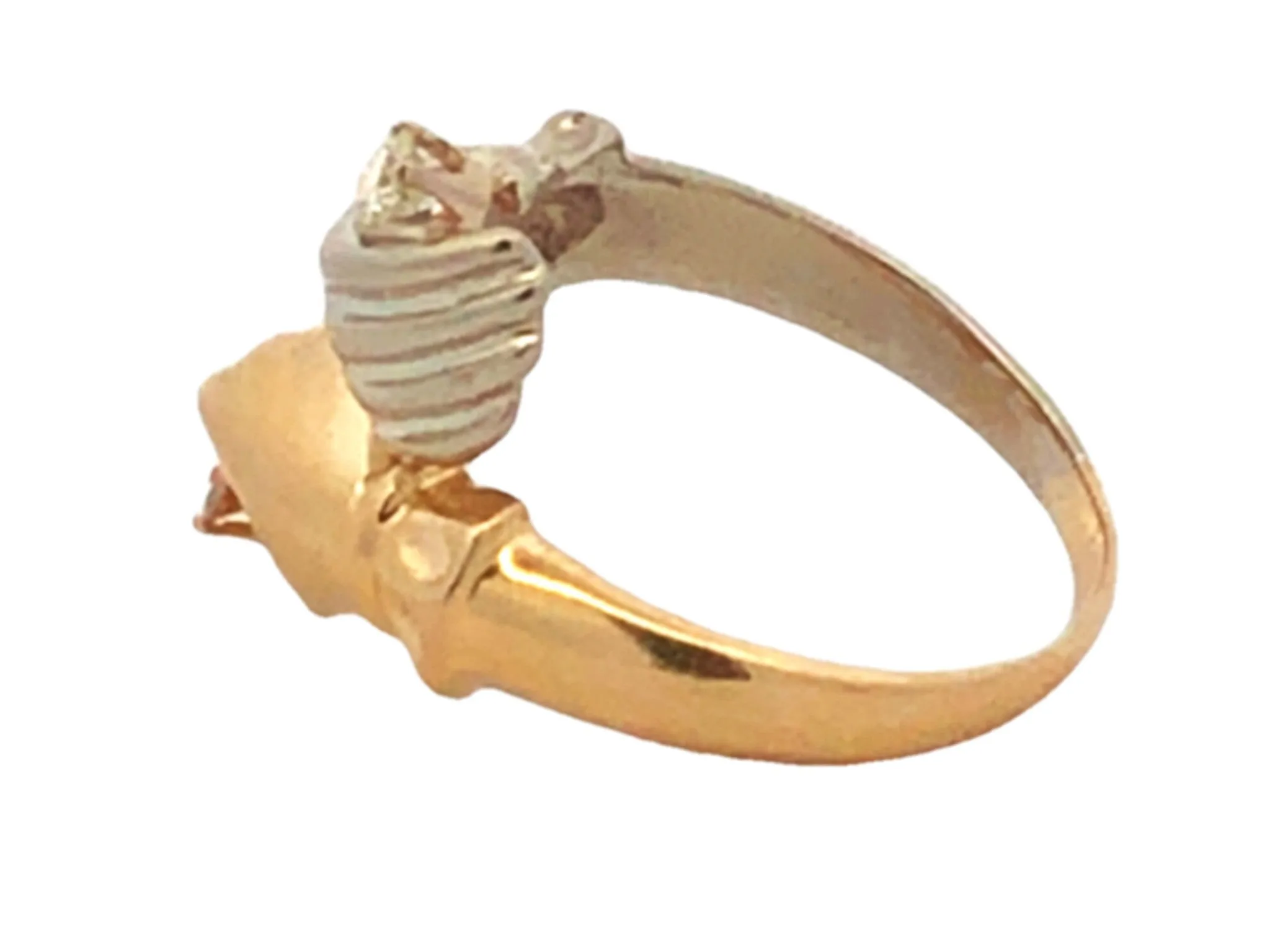Yellow and White Gold Hands Holding Diamonds Ring 14k Gold