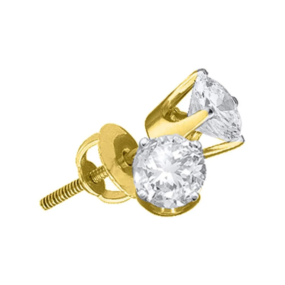 Yellow Gold 14K Round Diamond Solitaire Stud Earrings 3/8 CTTW
