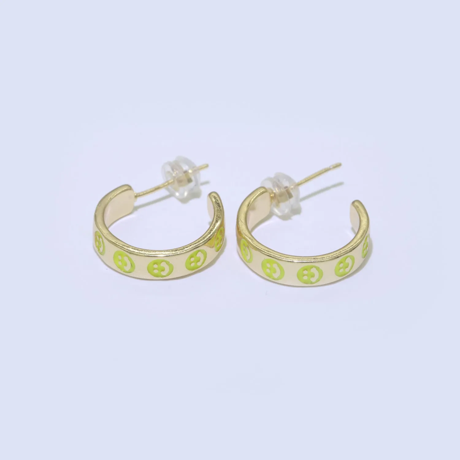 Yellow Happy Face Enamel Round hoop earrings 17.5mm, Lead Nickel free Earrings Y2K Gold Filled Round hoop Smiley Face Jewlery