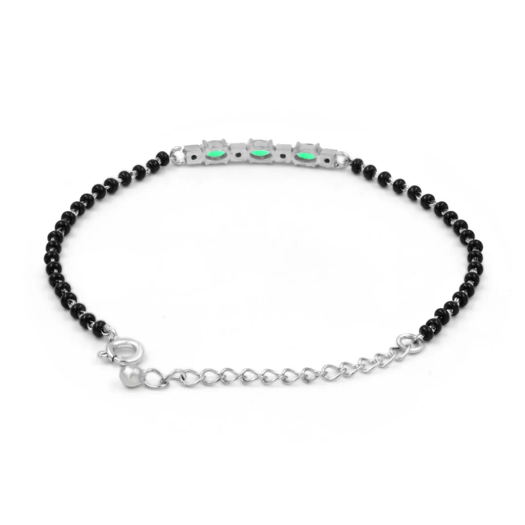 Zarkan Green Checkered Linear Silver Bracelet