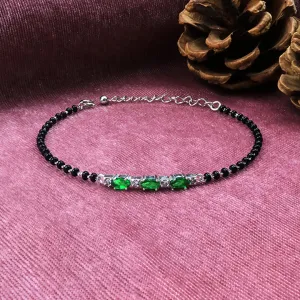 Zarkan Green Checkered Linear Silver Bracelet
