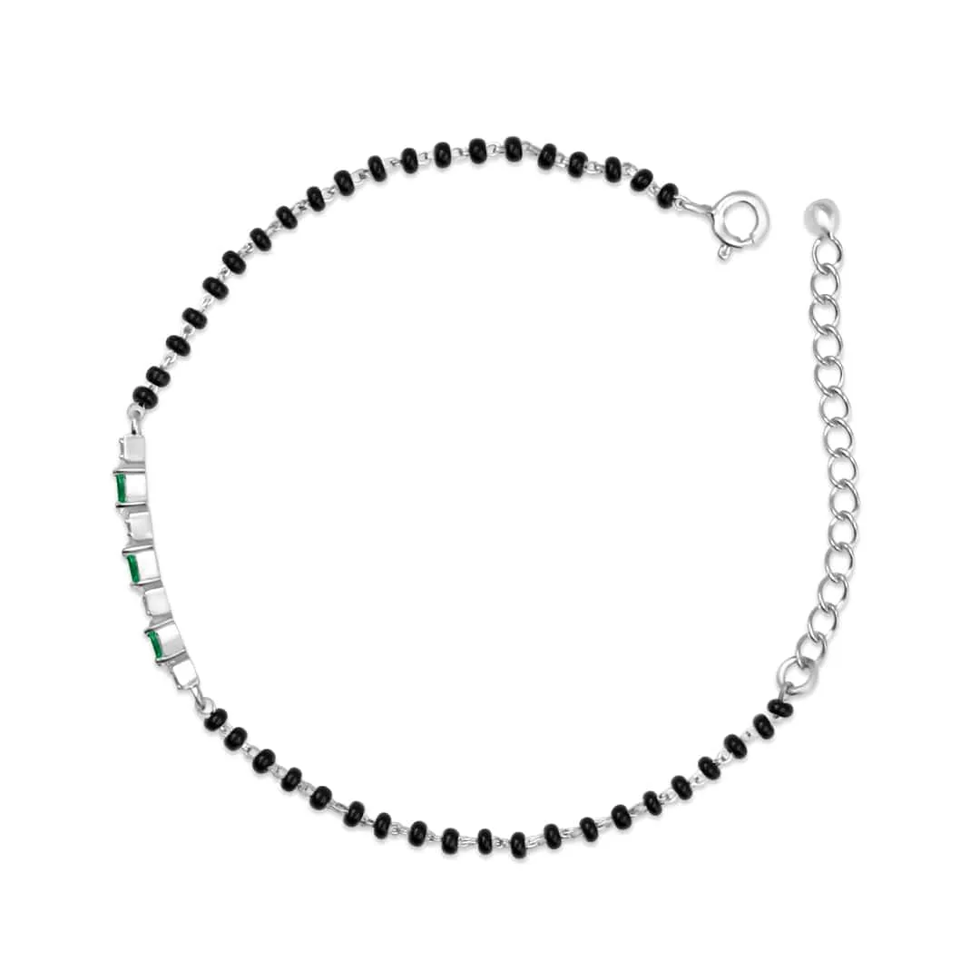 Zarkan Green Checkered Linear Silver Bracelet